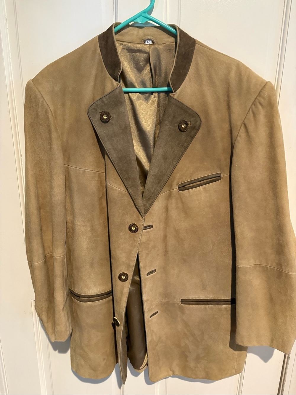 Men’s Tan Suede Jacket, size 48. Unbranded